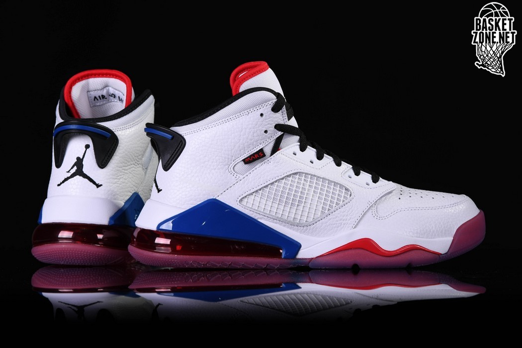 white jordans with red and blue
