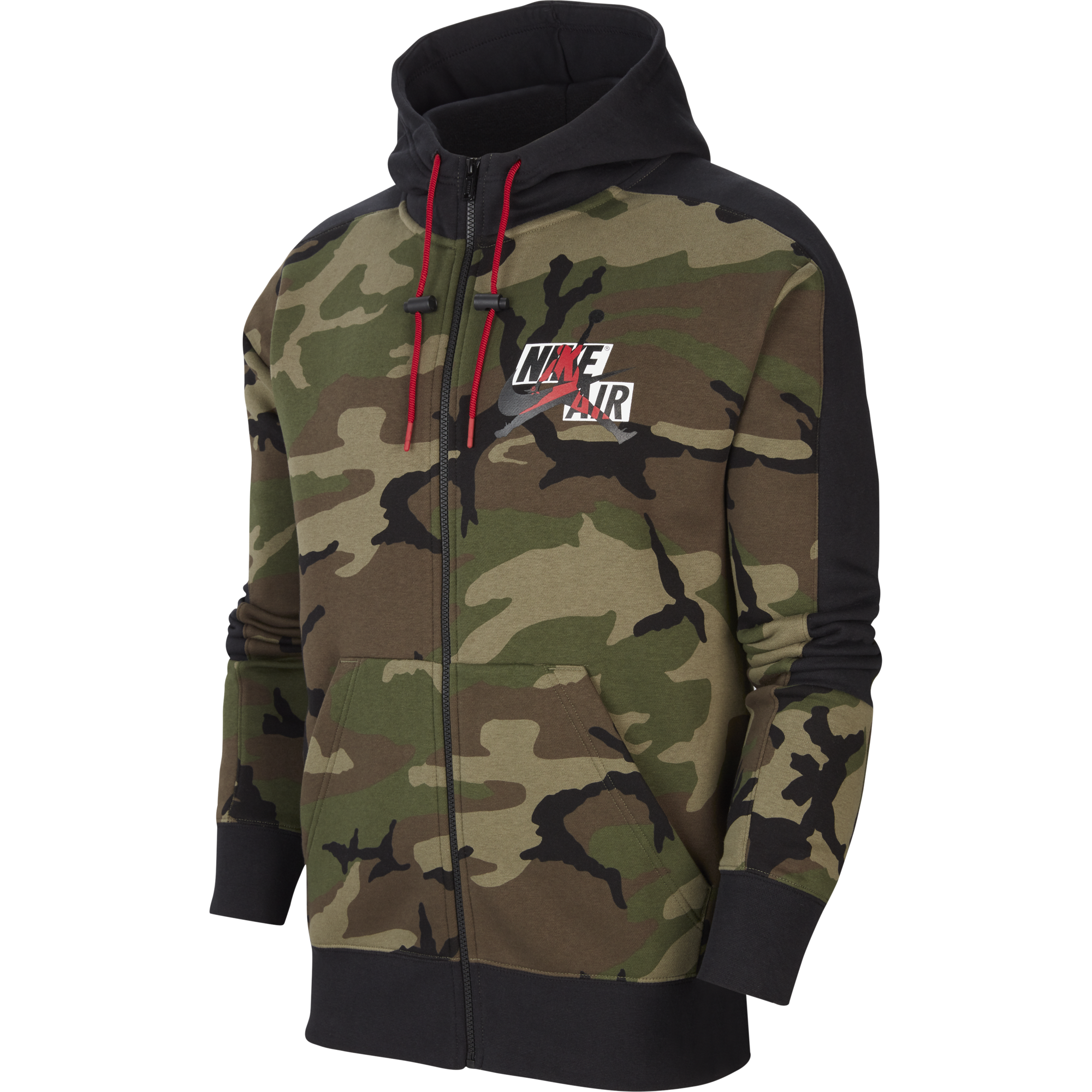 NIKE AIR JORDAN JUMPMAN CLASSICS CAMO FLEECE FULL-ZIP HOODIE MEDIUM OLIVE
